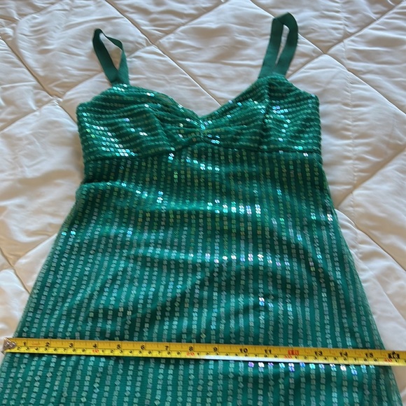 Vintage Emerald Green Retro Sequin Cocktail MIDI Dress Size 0 - Picture 7 of 14